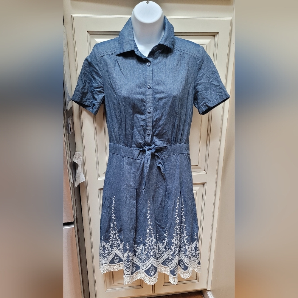 Denim Dress with Lace Accents at Bottom